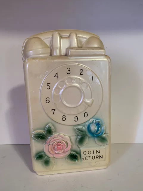 Vntg CERAMIC PAYPHONE SHAPED CHIILDREN'S TELEPHONE 1970'S COIN BANK  ESTATE FIND