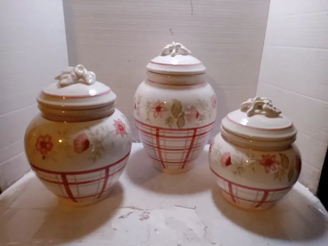 Waverly Norfolk Vintage (Set Of 3) Rose Canister's & Lid's large- medium-small