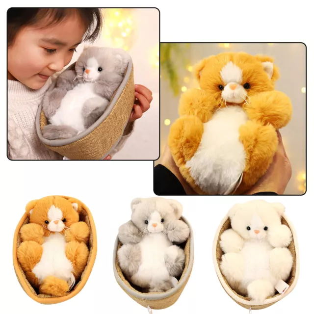Nice Stuffed Realistic Cats In Basket Doll Toy Mini Woven Cat Decor For Room