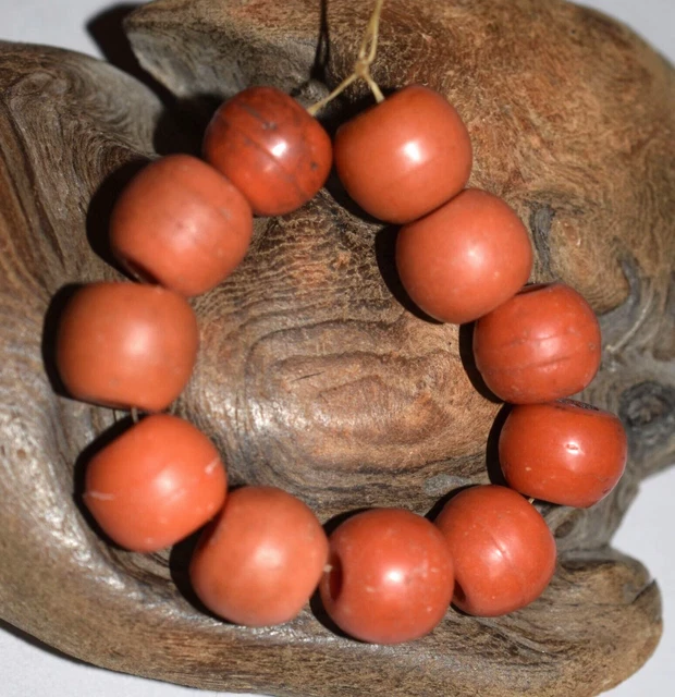 Antique Czech Light Salmon Red Molded Glass Prosser Beads Traded Into Africa