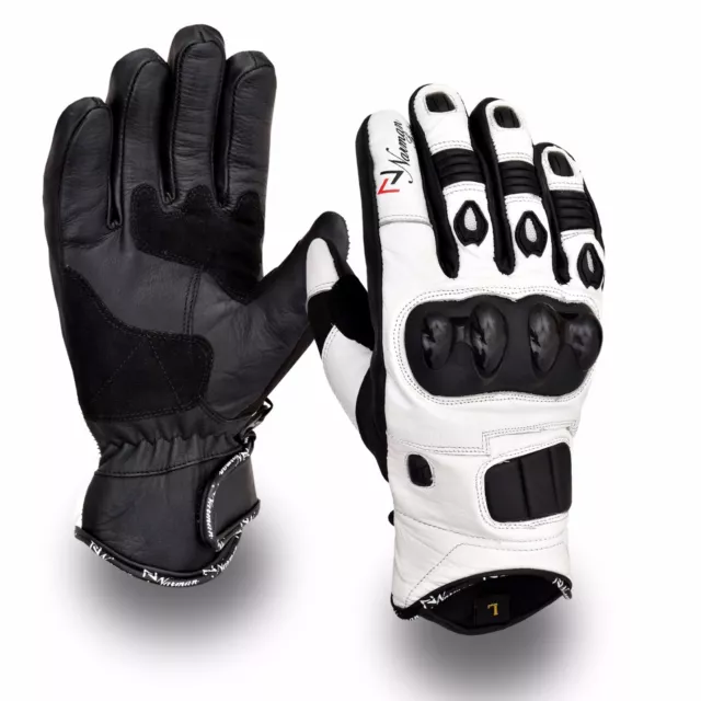 White Short Leather Knuckle Protection Motorbike Motorcycle Gloves