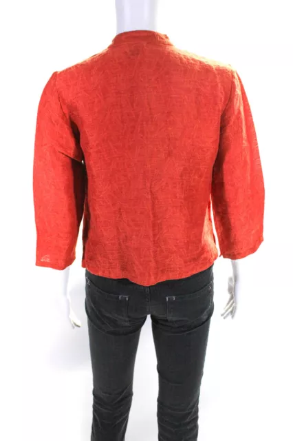 Eileen Fisher Petites Womens Linen Cotton Loop Button Down Shirt Orange Size PP 3