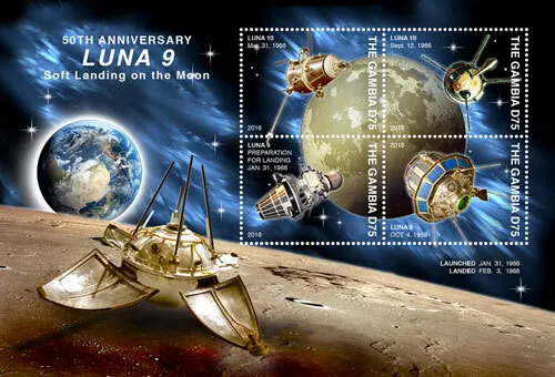 Gambia 2016 - Space Luna 9 Moon Landing- Sheet of 4 Stamps - Scott #3718 - MNH
