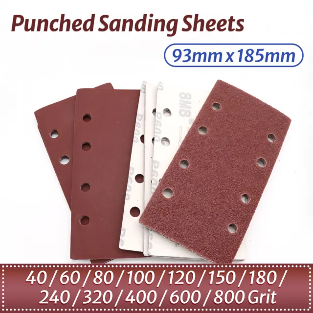 Hojas de lijado perforadas 1/3, almohadillas de papel de lija de 93 mm x 185 mm, gancho y bucle lijadora