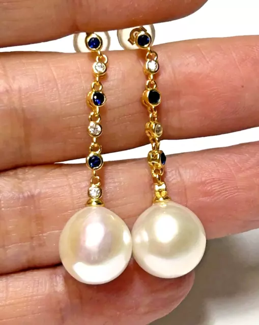 5A Luster 10.5 - 11mm Natural White Round Edison Cultured Pearl Dangle Earrings