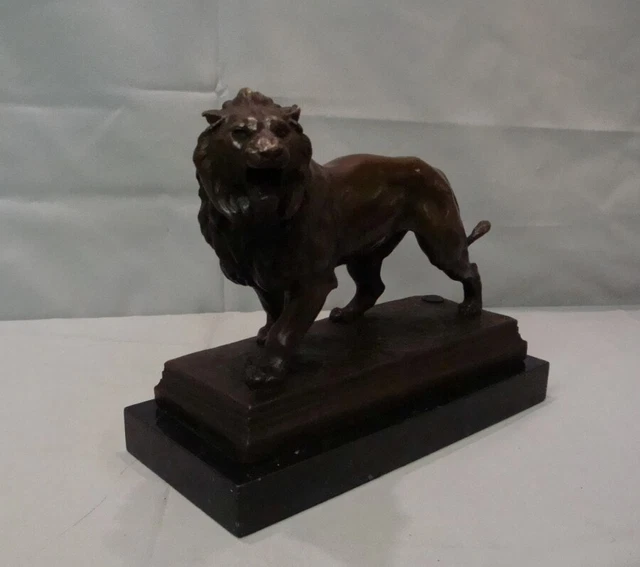 Estatua León Fauna Art Deco Estilo Art Nouveau Estilo Bronce sólido Firmado 2