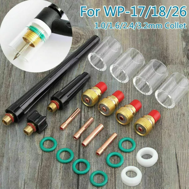 23Pcs TIG Welding Stubby Gas Lens #10 Pyrex Cup Kit For Tig WP-17/18/26 Torch