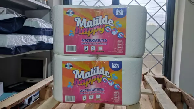 4 Rotoli Carta Multiuso 800 Strappi Cad. Asciugatutto In Cellulosa 2 Veli