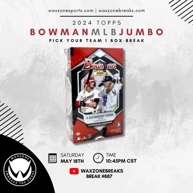 TEXAS RANGERS 2024 Bowman Baseball MLB Jumbo 1 Box Break 887 1.99