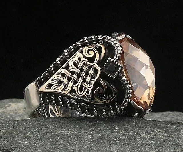 Bague homme topaze ottomane faite à la main bague homme en argent 925k...