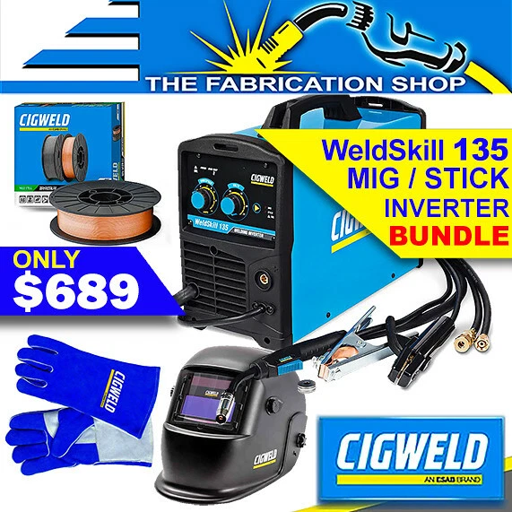 Cigweld Weldskill 135 Mig Stick Bundle Welder, Helmet, Gloves, 5kg Wire W1008135