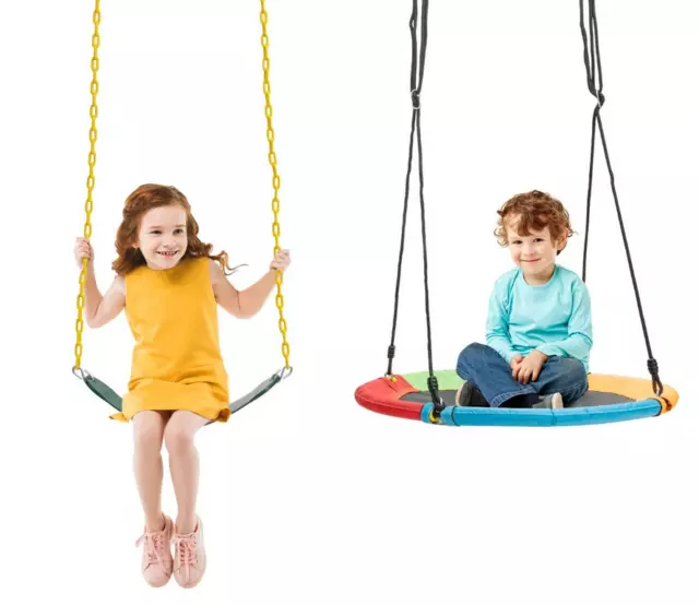 Kids Double Swing Set (Saucer Swing and Belt Swing) Without Stand, Garden, Fun