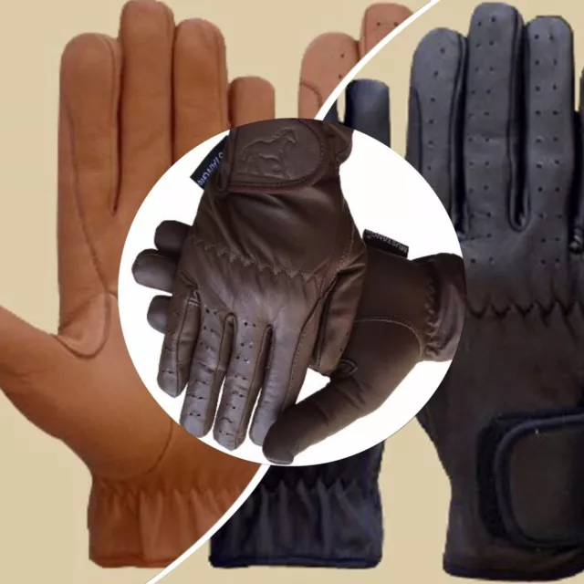 Equestrian Riding Gloves LADIES All Leather Tan, Black, & Yellow Premium Quality