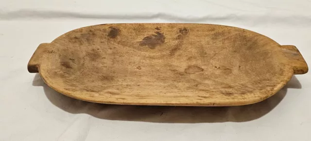 Primitive 1800's Wooden One Piece Handled Bread Bowl Dough Bowl 15"L x 7.75"W