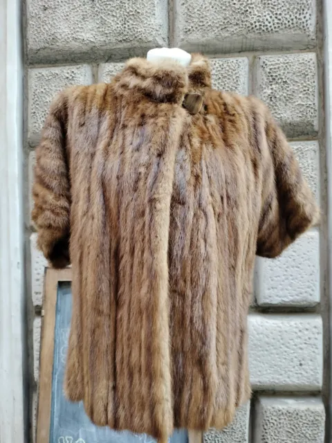 Giacca pelliccia di visone verticale marrone artigianale originale vintage