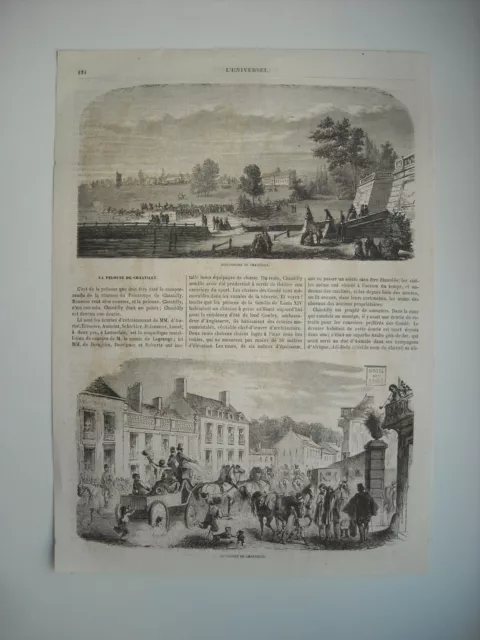 Gravure 1864. Chantilly. Le Depart De Chantilly. Hippodrome De Chantilly........