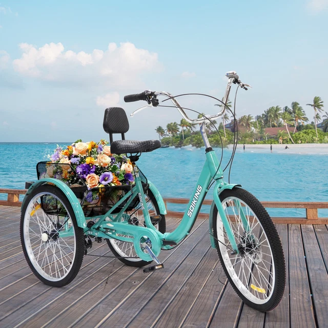 24-Inch Wheels And 7-Speed Adult Foldable Tricycle Cruiser Bike, Carrying Basket