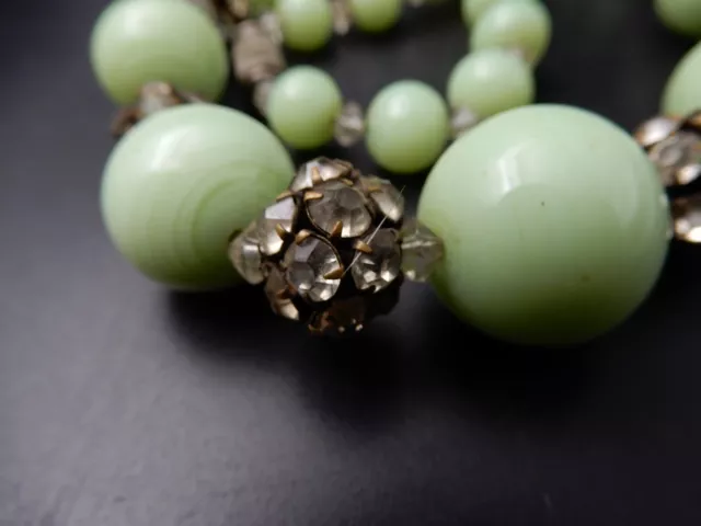 Collier  Pâte de Verre vert céladon & strass  60 cm chute 1960s' Superbe 2