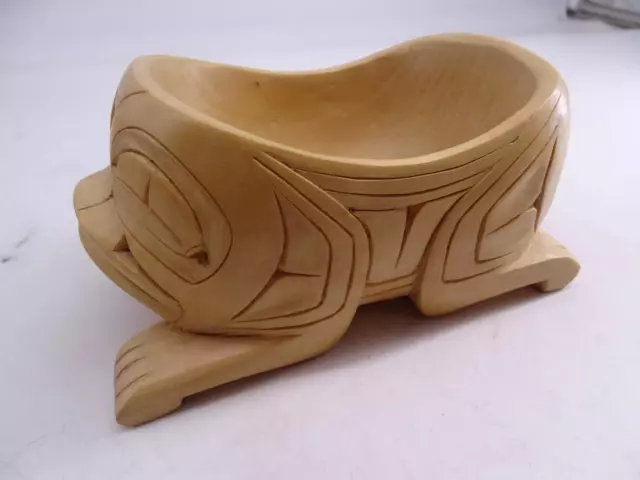 Northwest Native American Indian Art Don Dawson Frog Carved Wood Bowl Dish 1994