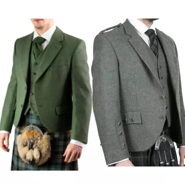 CHARLIE PRINCE SCOTTISH SUIT Green KILT JACKET & WAISTCOAT MEN'S EX HIRE WOOL