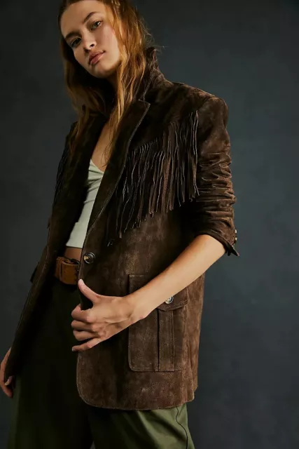 Blank NYC Suede Fringe Blazer  Chocolate Soufflé Size XS RRP £188 x Free People