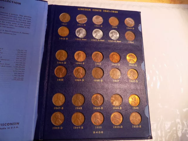 Complete Lincoln Wheat Penny Cent Collection Album 1941 - 1958 P D S Set 52 Coin