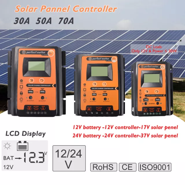 70A MPPT Solar Panel Regulator Charge Controller Auto Focus Tracking 12-24V 2USB