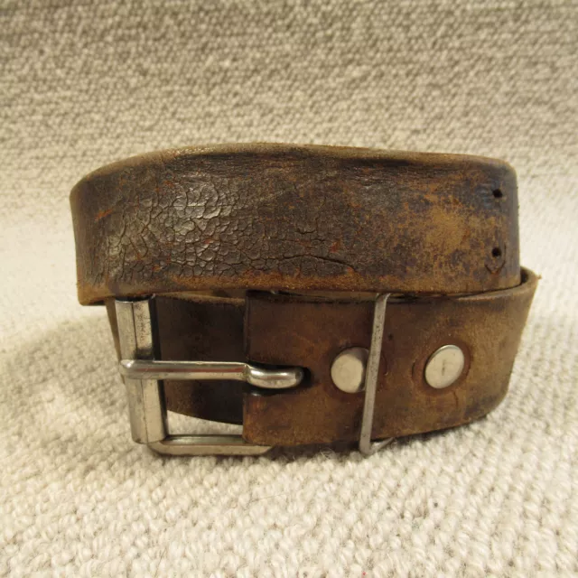 Leather Belt 38 95 Brown Solid Distressed Vintage 7013