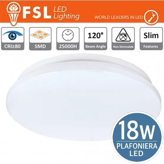 Plafoniera LED 18W Rotonda diametro 33cm Slim Luce Bianco Lampada Muro Soffitto