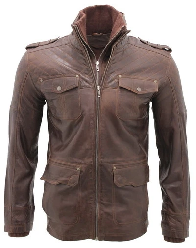 Veste En Cuir D'Agneau Matelassée HUGO BOSS ORANGE - Marron - Taille 46/S - Occasion Excellent état