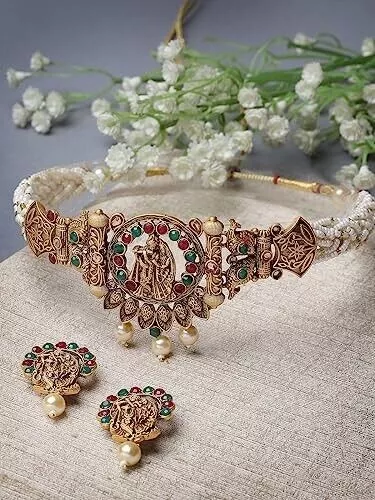 Indian Bollywood Gold Plated Kundan Choker Bridal Necklace Earrings Jewelry Set