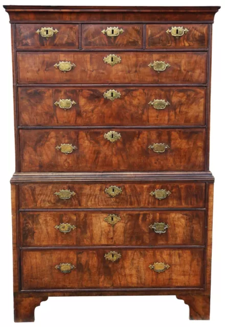 Antique fine quality 18th Century burr walnut tallboy chest on chest of drawers