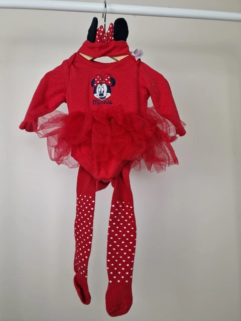 Abito tutù rosso Minnie per bambine con collant e fascia età 0-3 mesi