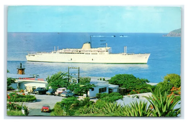 Postcard M/S Victoria entering the harbor in St Thomas VI 1966 M11