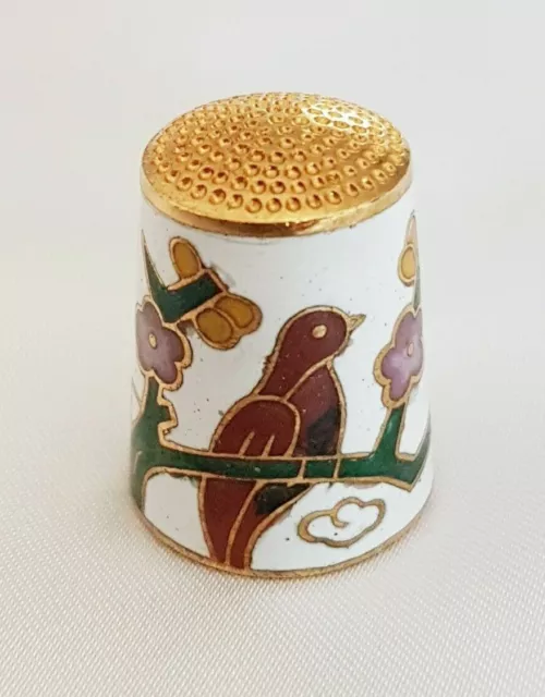 Bird & Flowers ~ Oriental Style ~ Cloisonne Enamel ~ Thimble ~ Multi-Colours