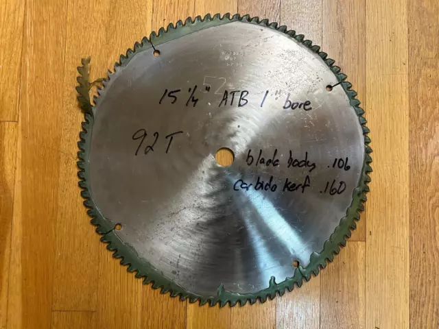 American 15 1/4" 92 tooth 1" bore  ATB Industrial Crosscut Saw Blade