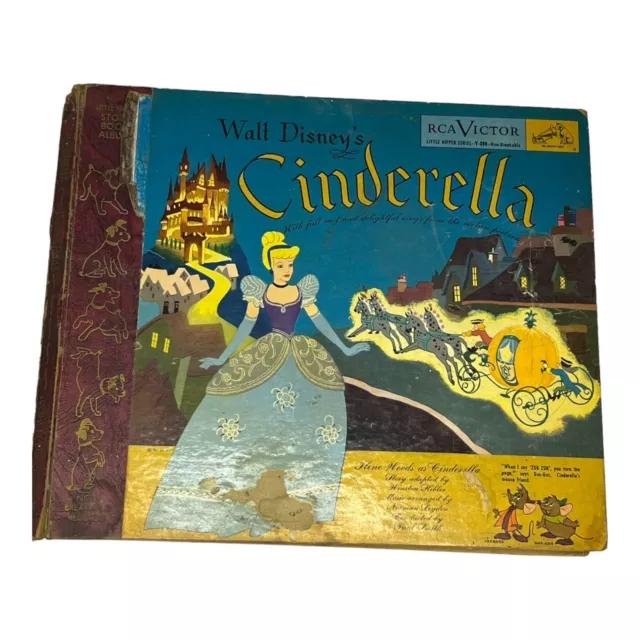 Walt Disney Cinderella 78 RPM Storybook Shellac RCA Victor Record Reader DAMAGED