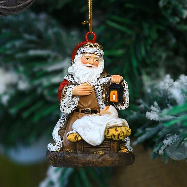 Ciondolo Natale Anziano Decorazione Albero Resina Natale Artigianato Babbo Natale G2
