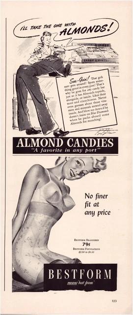 Print Ad Bestform Bras 1942 WW2 Almond Candies Quarter Page 5"x6"
