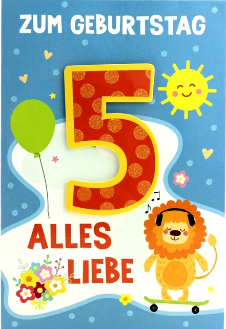 5 JAHRE GEBURTSTAGSKARTE Kind Geburtstag Glückwunschkarte