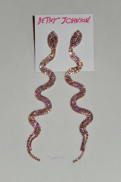 Authentic Betsey Johnson Crystal Rhinestone Long Chandelier Snake Bling Earrings