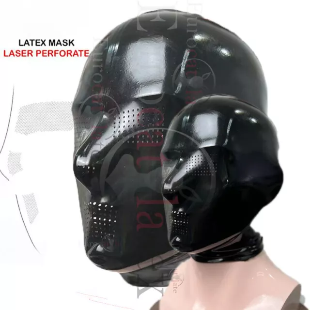 Latex Hood mould fetish Rubber Gummi micro holesEye Mask Mouth seamless no ziper