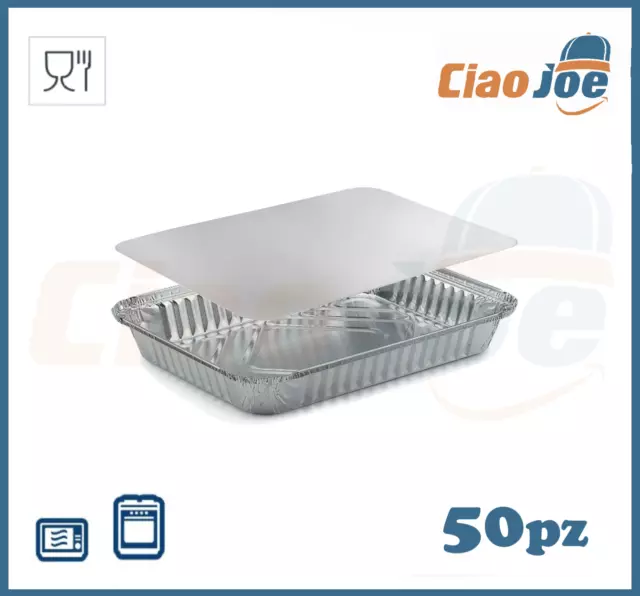 50 Contenedores/Bandejas en Aluminio 6 Porciones con Tapa para Alimentos