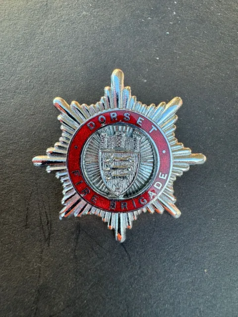 OBSOLETE Dorset Fire Brigade Service Coat of Arms Enamel Cap Hat Uniform Badge