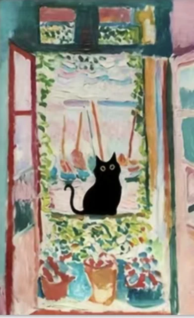 🐈‍⬛Famous painting Kitchen Window canvas wall art. Funny black Cat. Must L@@k❤️