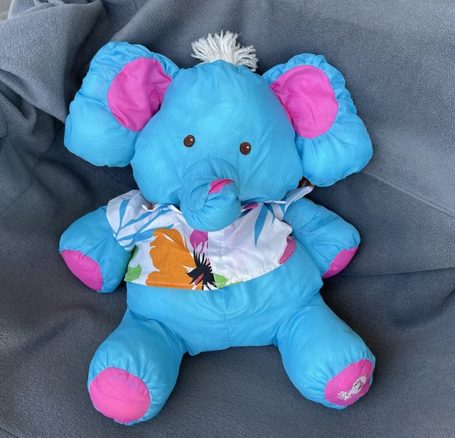 Vintage 1987 Fisher Price Puffalump Blue Elephant Hawaiian Shirt Stuffed Plush