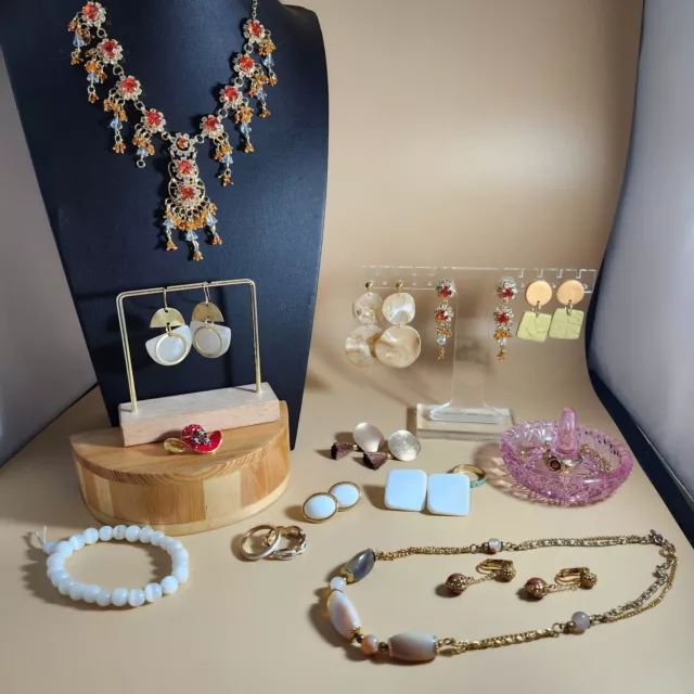 Vintage to Now Costume Jewelry Lot 15 Pieces Necklaces Earrings Resell or Wear