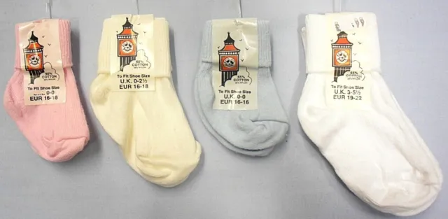 Babys Mädchen Jungen Kleinkind einfache Socken zum Aufdrehen Socke weiß blau rosa cremefarben 3 Paar