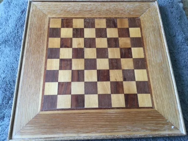 Fabulous Vintage Wooden Inlaid Mid-Century Game Board Chess Checkers Felt Backed