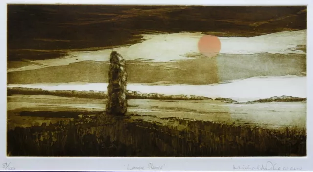 Michael Richecoeur (1946-) Original Etching Sunset at Phallic Rock Jersey Island 2